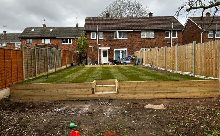 Decorative timber sleepers in landscaped Worcester garden