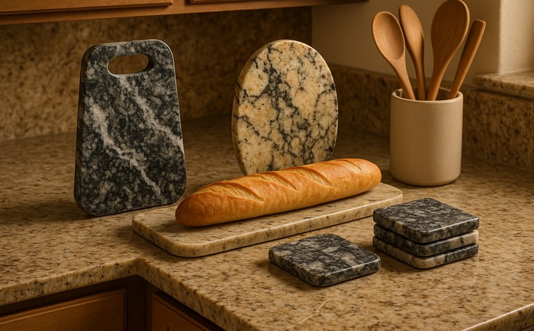 leftover granite coasters, cutting boards, doorsteps or thresholds on a counter top