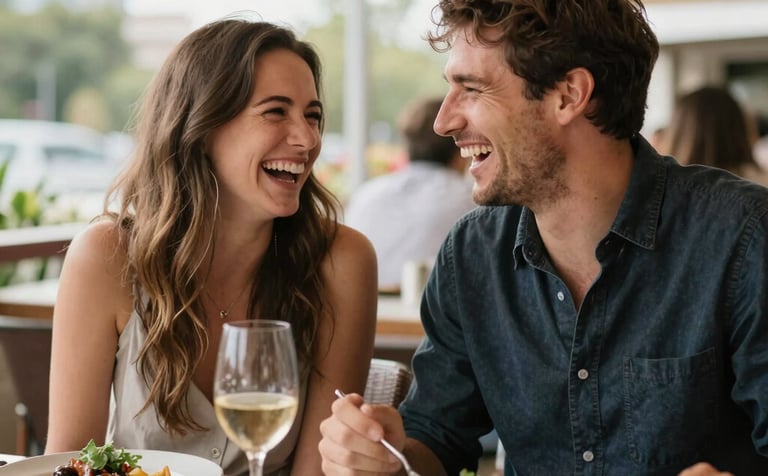 A couple sitting by a campfire near a serene lake at sunset.