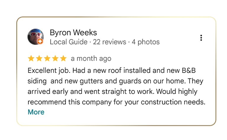 Google Maps review by Byron weeks 5 stars