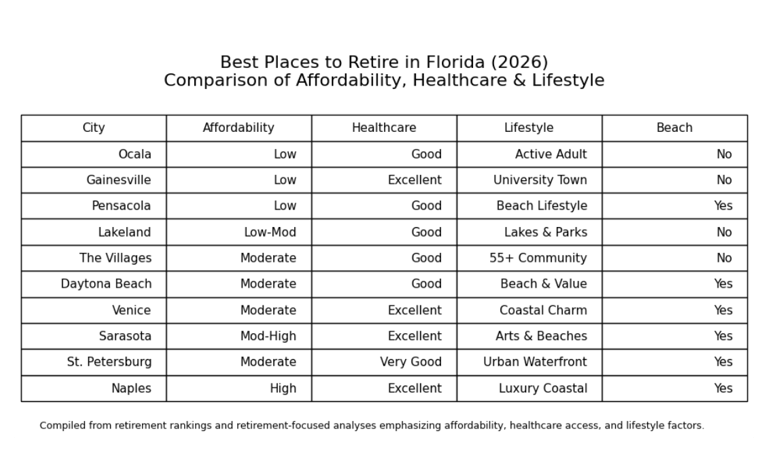 Florida cities cost comparison chart