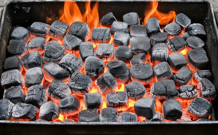 Coconut shell charcoal burn