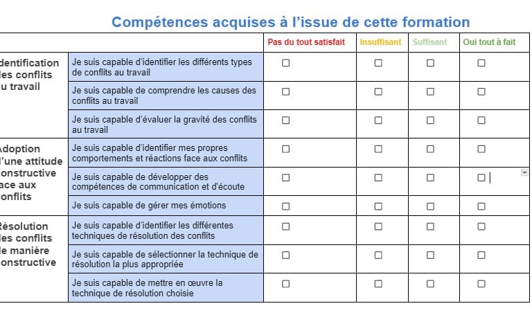 exemple grille d'évaluation des acquis de la formation