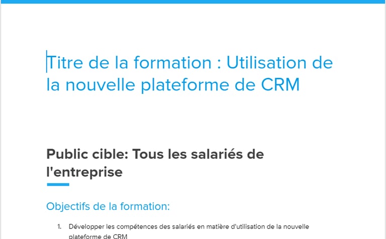 exemple de programme de formation en entreprise