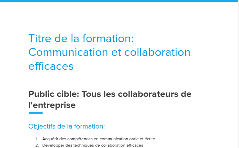 modèle programme de formation word