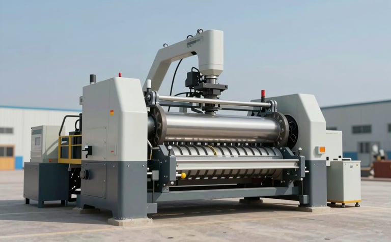 A high-authority image of a wheel sand washer machine operating in a professional aggregate plant. The machinery is depicted as robust and modern. The background features a clear blue sky filtered with the muted tones of #5B7B7C and #A3B5B5, emphasizing industrial efficiency and quality.