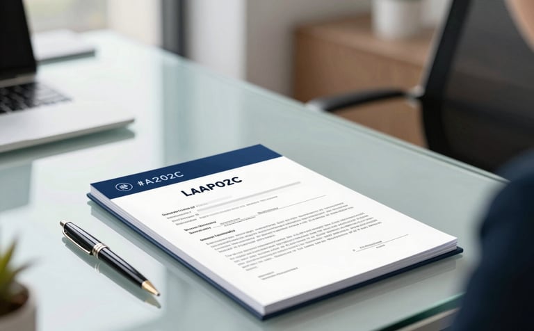 A professional, clean office setting in Gurugram featuring a modern glass desk with legal incorporation documents and a designer pen. The lighting is bright and natural, reflecting a trustworthy and efficient mood. Incorporates the brand colors #1A202C and #F7FAFC in the office decor and stationery.