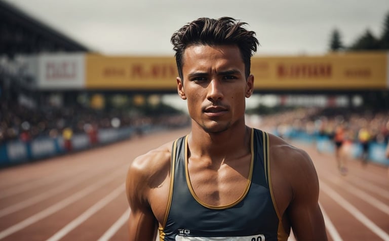 Young male athlete on a running track.