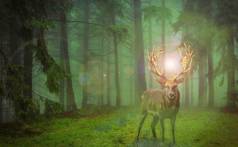 cerf dans la forte de broceliande