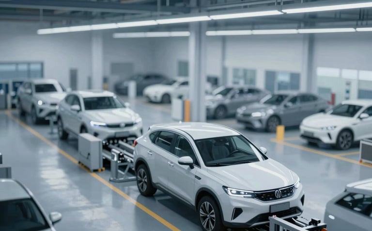 A high-tech, modern car recycling facility showing clean, organized metal sorting. The style is industrial yet premium, highlighting eco-friendly practices in Houston, featuring colors #3C5A6B and #E8EDF0.