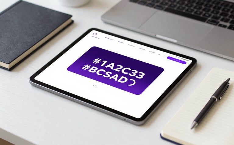 A top-down artistic shot of a creative professional's desk featuring a tablet, a high-quality notebook, and a modern pen. The lighting is bright and engaging, highlighting textures and brand colors #1A2C3D and #BCCAD6.