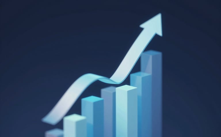 A 3D abstract representation of multiple financial revenue streams, visualized as upward-curving light ribbons and glowing geometric pillars in #E0E8F0 and #5082A7 against a dark #0B132B backdrop. Intelligent and stable vibe.