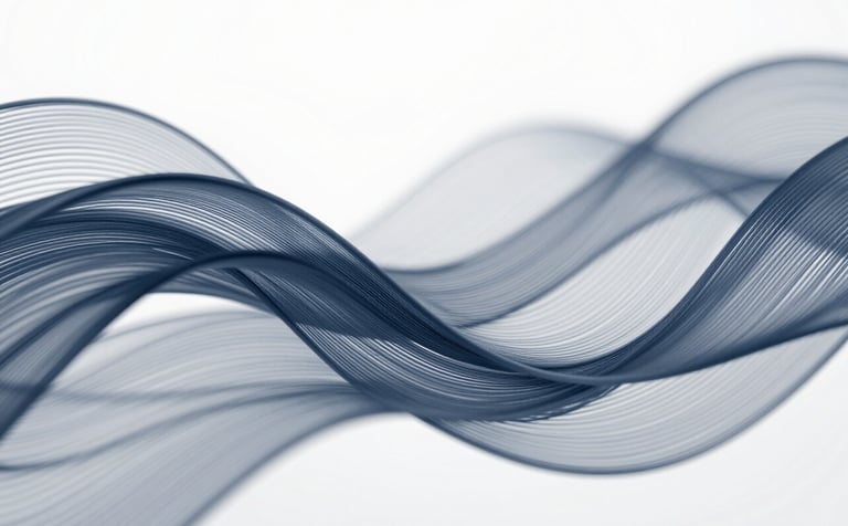 An abstract, sophisticated representation of artificial intelligence and predictive modeling. Fluid, wave-like data patterns in #3A6B8F and #0A192A flowing elegantly. It represents sophisticated, results-driven technological innovation and efficiency.