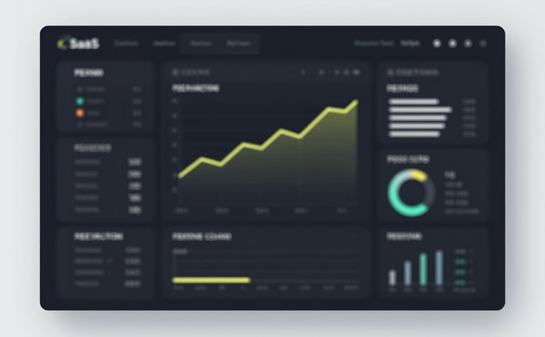 A high-tech SaaS dashboard interface featuring sleek data visualizations and performance metrics. The UI is minimalist and dark, primarily #0C0C0C with glowing #F2FF00 neon lines and #F0F0F0 accents, representing real-time growth tracking for a premium brand.
