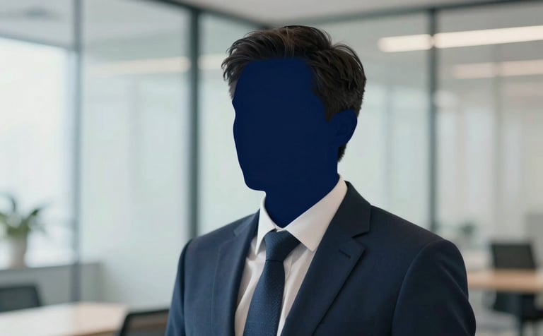 A professional portrait silhouette of a man in a modern corporate setting. The background is a clean, bright glass-walled office environment. The image exudes trust, experience, and professional elegance, incorporating brand colors #0D2D52 and #F8FDFE.
