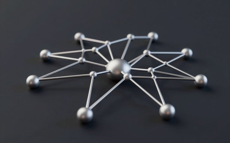 A high-end, minimalist 3D rendering of a silver neural network and digital data nodes on a deep charcoal (#1A1A1A) background. The lighting is crisp and technological, reflecting digital innovation and trust.