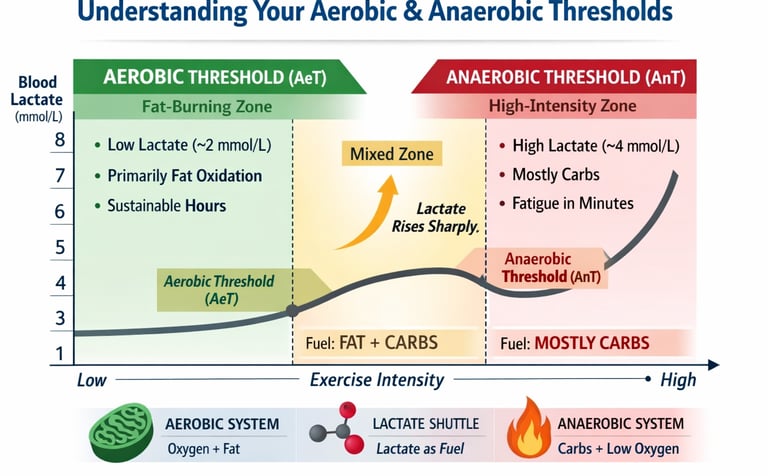 Learn the difference between aerobic and anaerobic thresholds, how they affect performance, fat meta