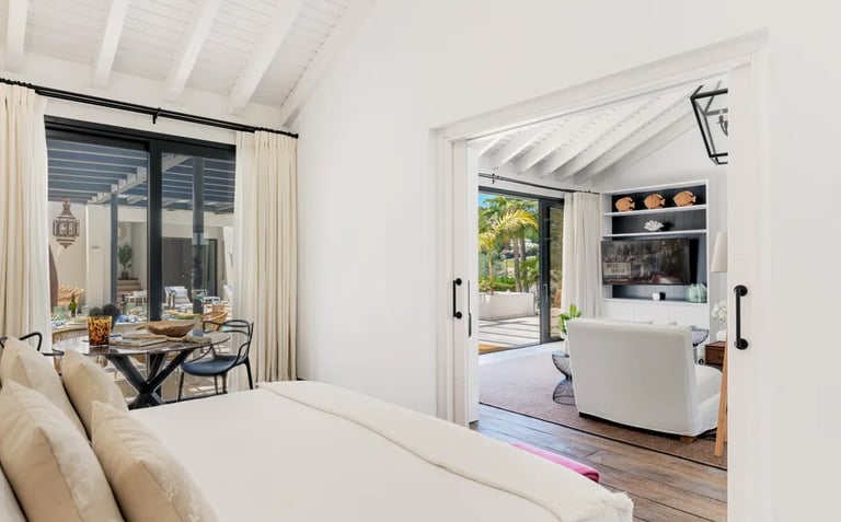 Bright bedroom with terrace access and pool views at Villa El Olivo, Marbella