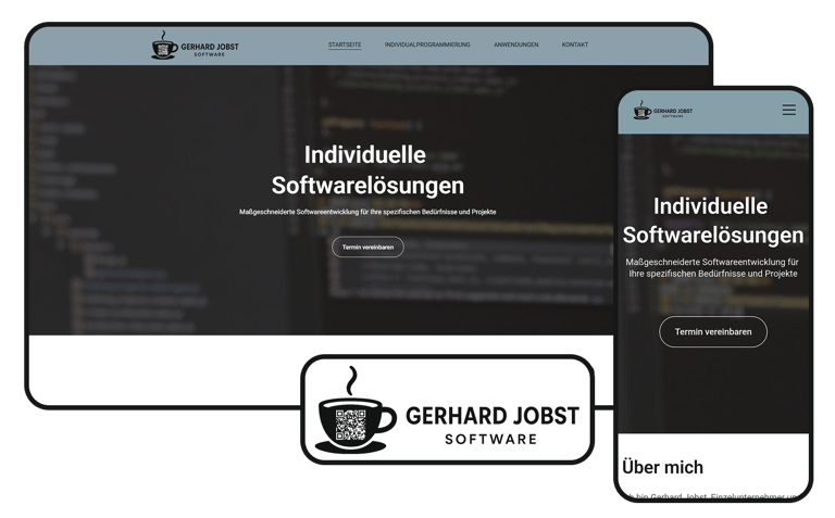 Eine Collage die die Website auf Desktop und auf dem Smartphone zeigt und zusätzlich dazu ein Logo
