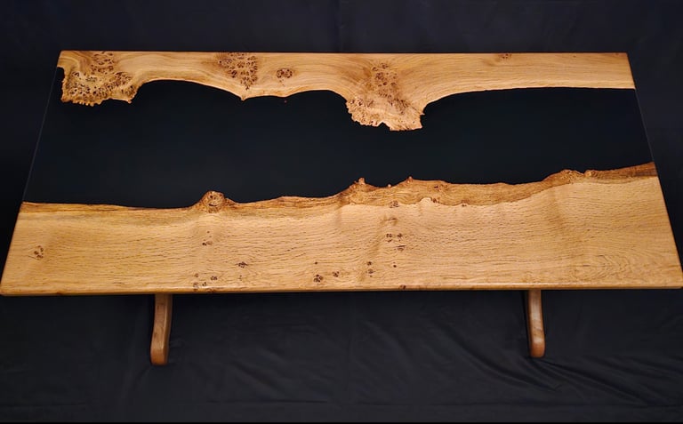 Solid Oak and Black Epoxy Desk top view