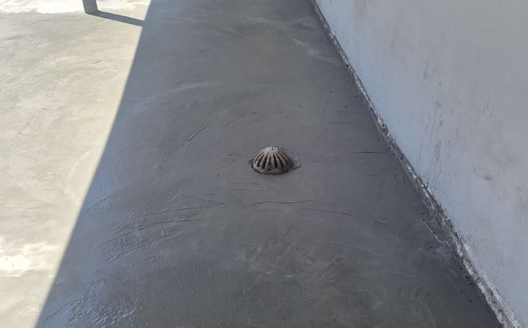 Specialized waterproofing screeded to a fall towards drainage system, Harbor Bay Mall, Cape Town, False Bay