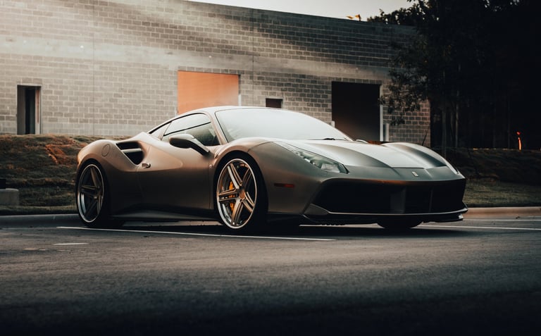 Silver Ferrari Cars & Coffee car meet at Porsche Charlotte Northlake.