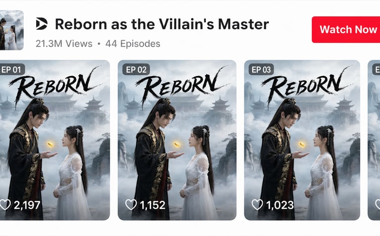 Fantasy AI series 'Reborn as the Villain's Master': 21.3M views, verified platform stats.