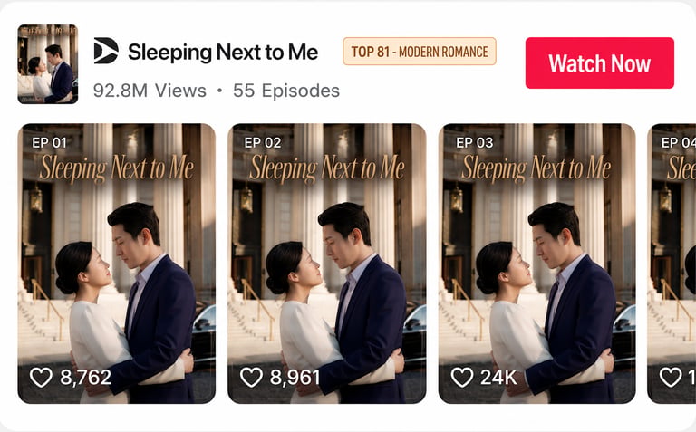 AI drama 'Sleeping Next to Me': Top-ranking 92.8M views, audited partner data.