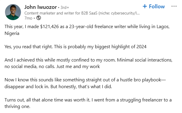 John Iwuozor revealing how much money he made from content writing