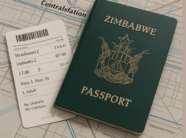 Illustration of Zimbabwean passport and other documents