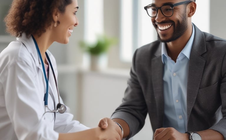 A person in a medical setting is lying on a table, about to enter a large cylindrical medical imaging machine labeled 'Radixact'. Another person, wearing a white coat, stands beside the machine, using a touchscreen panel.