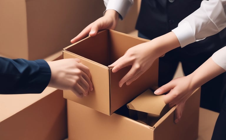 person giving brown box