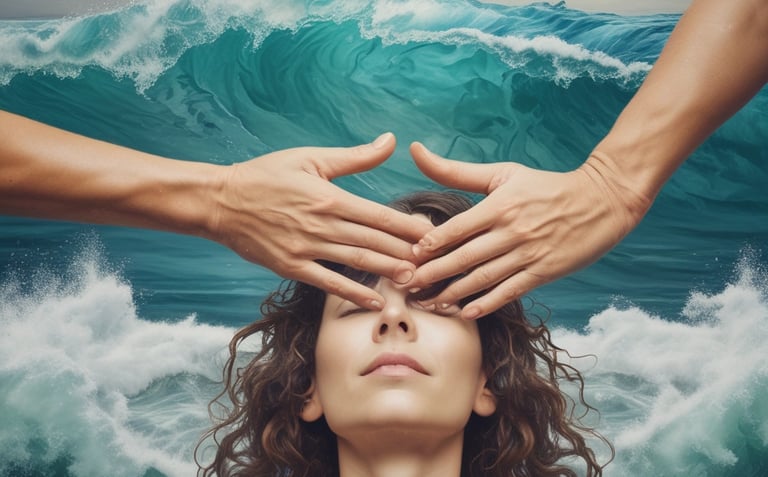 Therapist performing craniosacral therapy with light touch on a relaxed client.