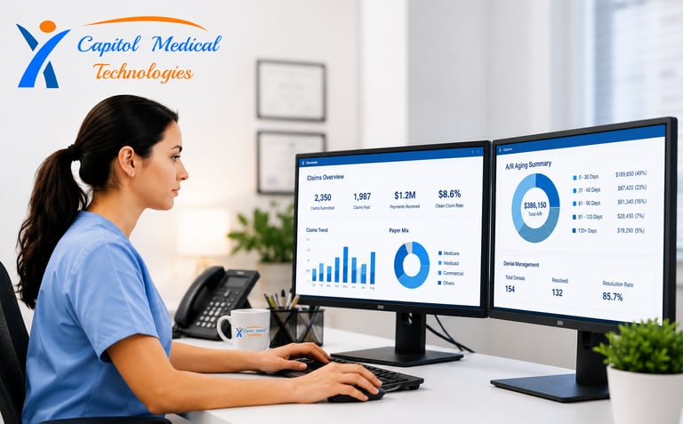 Medical billing specialist reviewing claim
