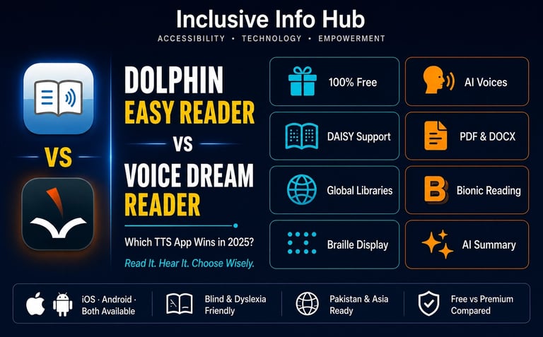 Dolphin Easy Reader vs Voice Dream Reader 2025 featured image showing TTS reading interfaces side by side with feature badges