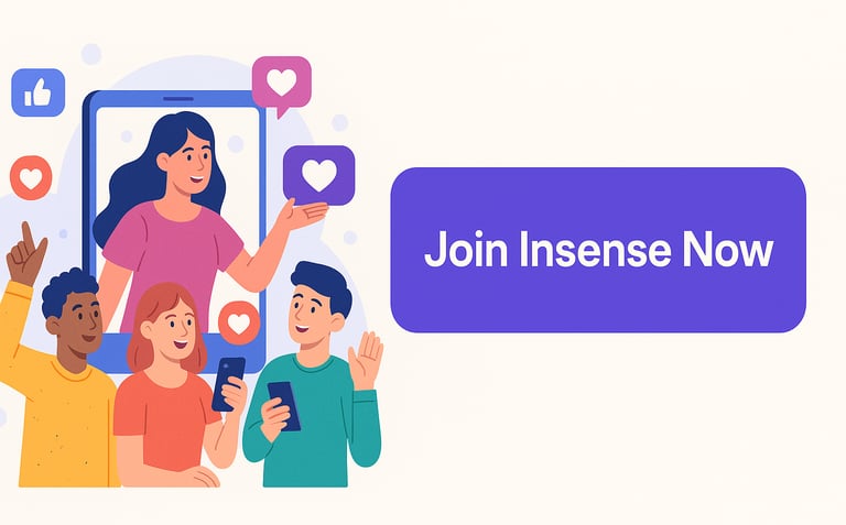 Button: Join Insense, people on social media.
