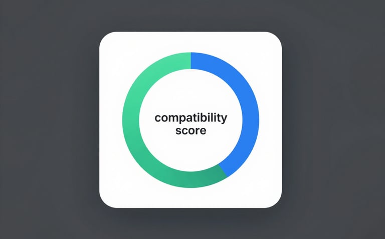 A circular green and blue progress ring representing a digital compatibility score metric.
