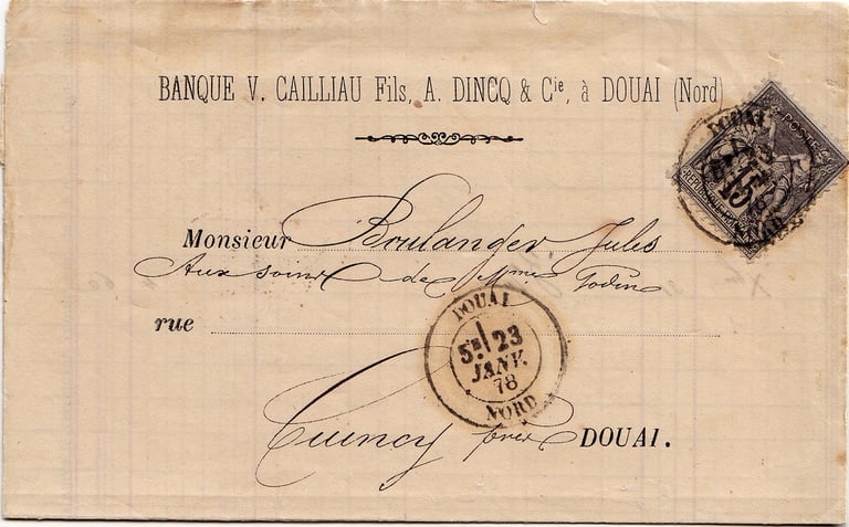 Letter posted at DOUAI for the rural commune of CUINCY.