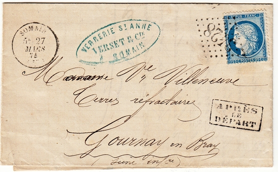 1874: Letter posted at the SOMAIN office after the 5th and last collection.