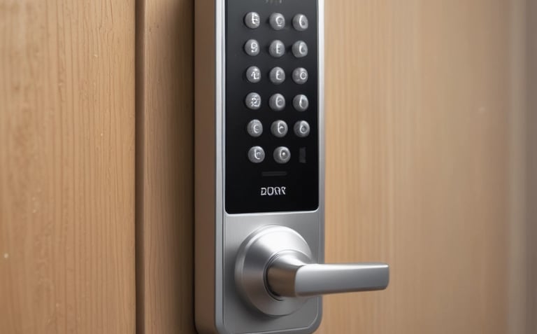 a door handle lock with a keypad and a keypad
