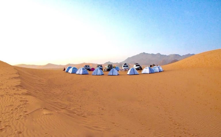Luxury desert camp in the dunes of Djanet, Tassili n'Ajjer National Park, Algeria