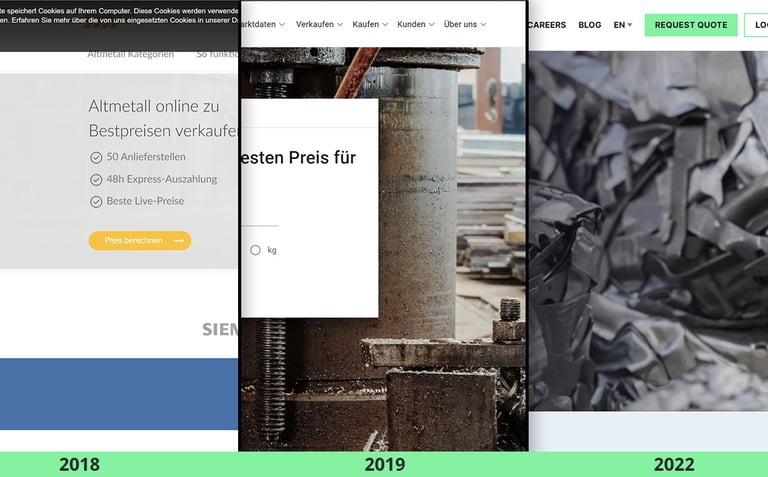 shows evolution of the landing page