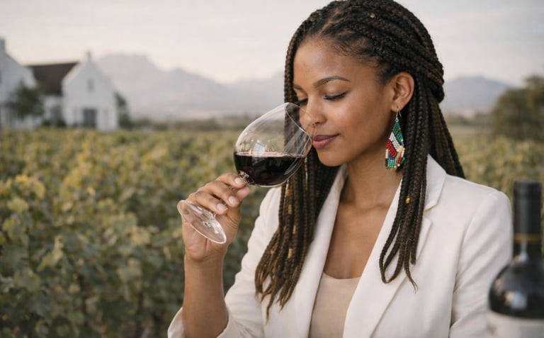 mulher degustando vinho pinotage