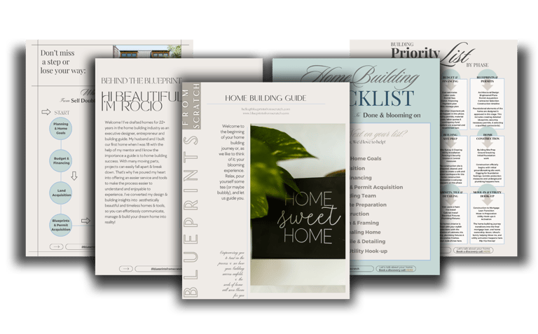 Sheets of Home Building Guides, Home Building Checklist, roadmap & planning steps for home building