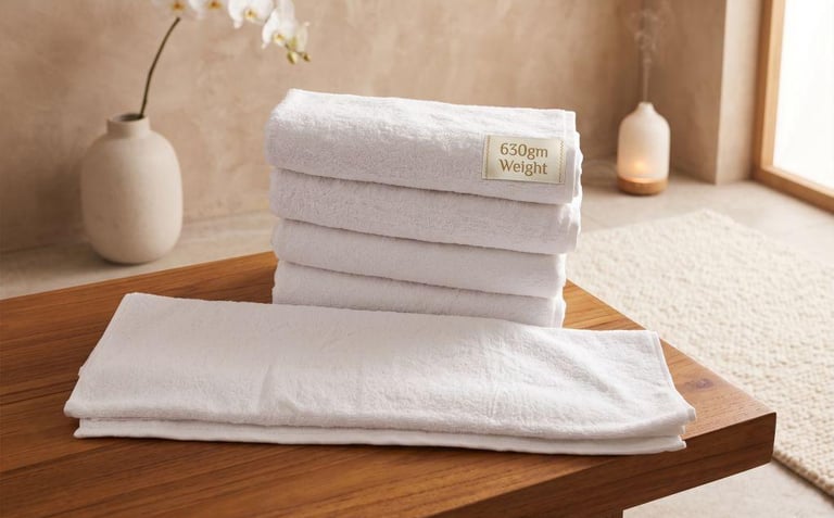 Premium 600 GSM white hotel towels manufactured by RGL Textile Corporation, durable commercial-grade
