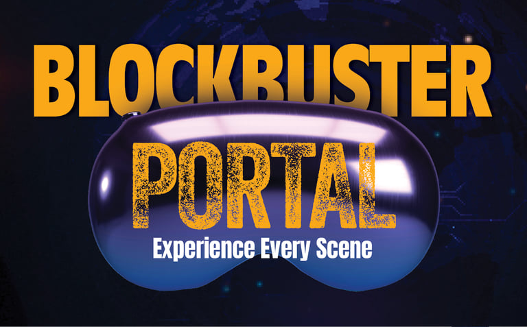 futuristic looking goggles front with the wotd portal in front and the word blockbuster in the back