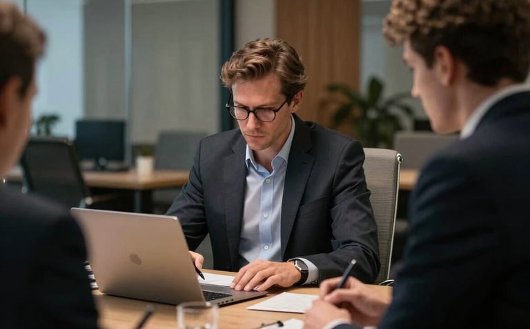 A friendly consultant smiling during an online video call with a client