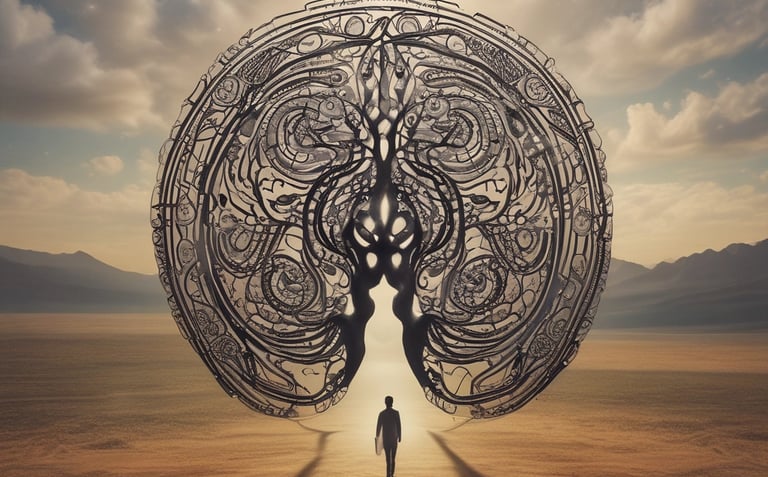 A small wooden structure with a shingled roof displays a large banner advertising psychic readings with elements like a hand, moons, and stars. To the left, a sign denotes reserved parking for a 'mystical journey' alongside a potted plant with orange flowers and a red bow on the wall.