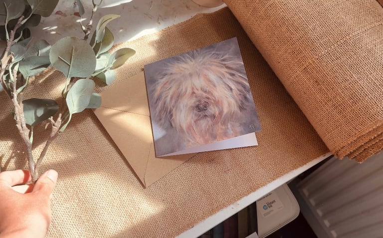 A backdrop used for photographing a greeting card to a