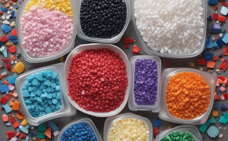 A large yellow mechanical claw is positioned in front of a massive pile of assorted metal scrap and debris. The ground is wet, suggesting recent rain, and the background shows a corrugated metal fence. Various pieces of metal, including bicycle parts and wires, are scattered and piled haphazardly.